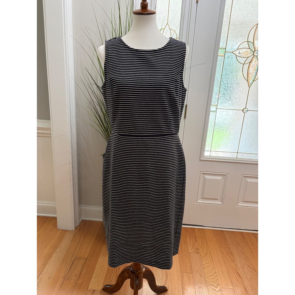 Talbots Black and White Sleeveless Striped Textured Dress, Size 12